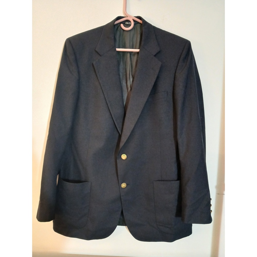 Burberrys of London 40R Mens Navy Wool Blazer Gold Crest Buttons Vtg Sport Coat